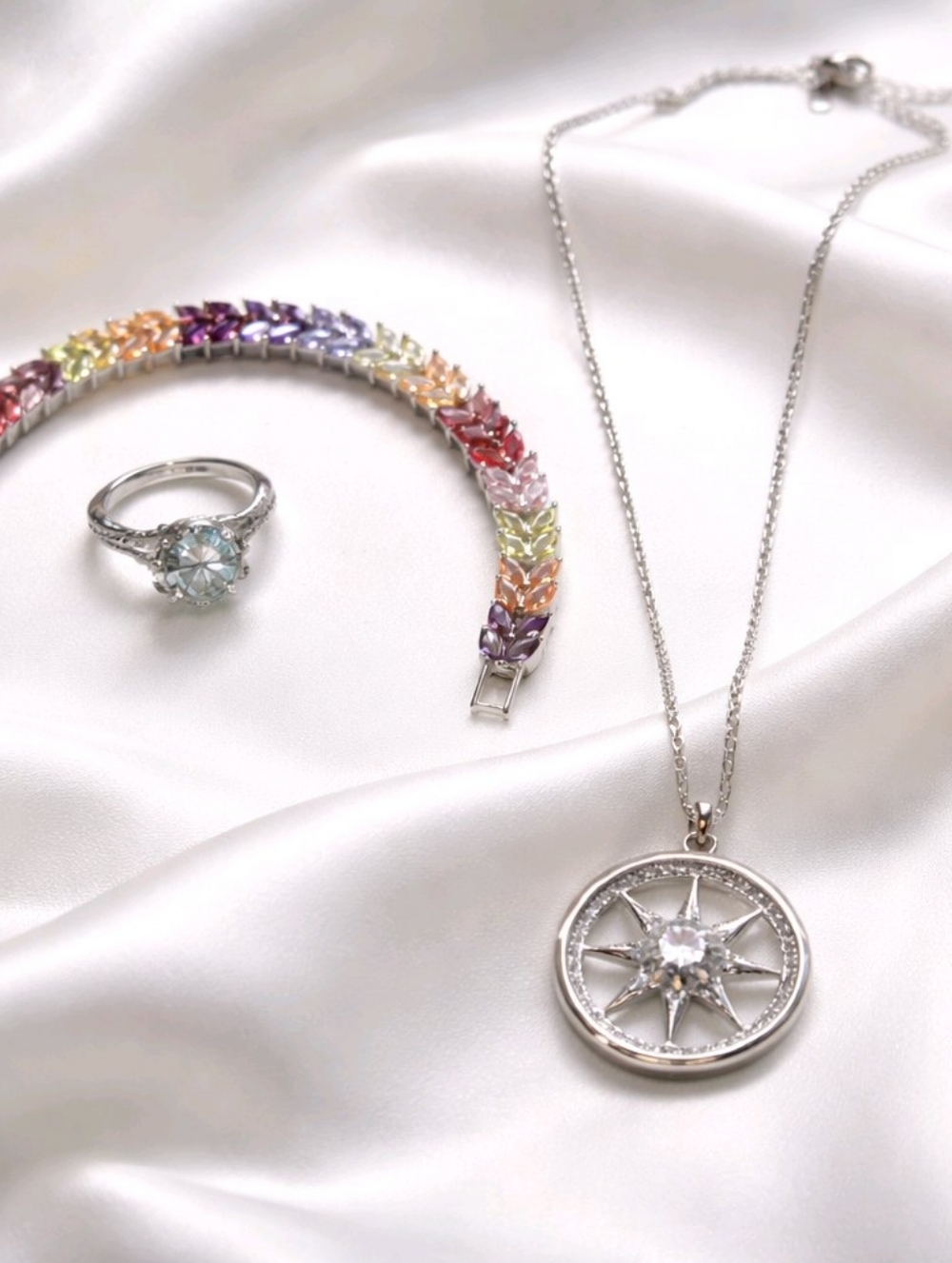 SALE- White Gold Filled Multicolor Gemstone Bracelet and Necklace Set -$45